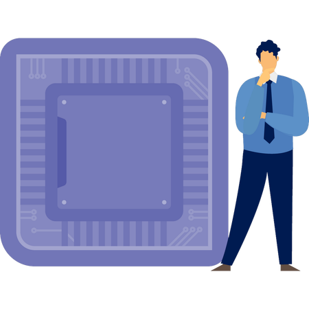 Man thinking about microchip  Illustration