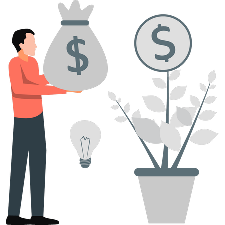 Man thinking about money plant growth  Illustration