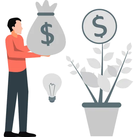 Man thinking about money plant growth  Illustration