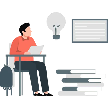 Man thinking about new ideas for learning  Illustration