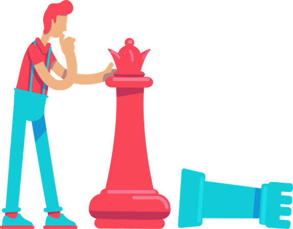 Man thinking about next chess move  Illustration