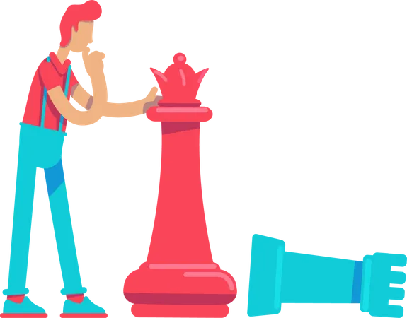 Man thinking about next chess move  Illustration