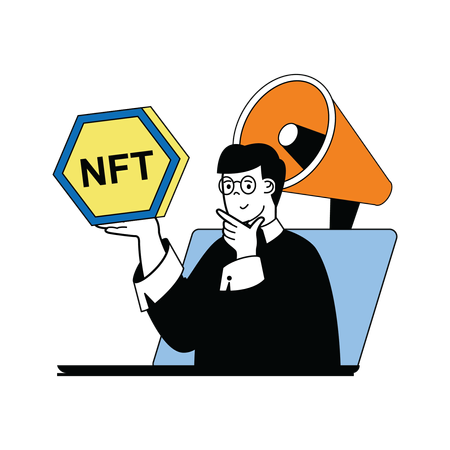 Man thinking about nft ads  Illustration