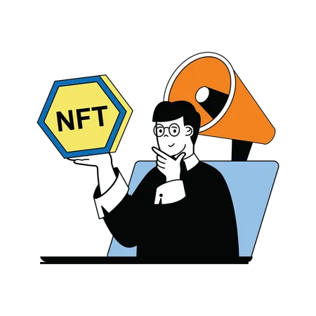 Man thinking about nft ads  Illustration