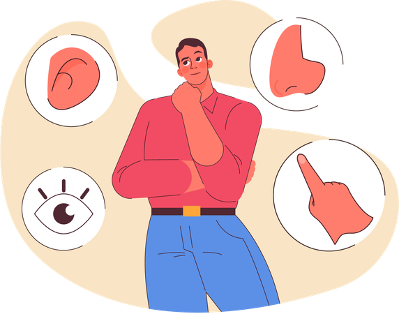 Man thinking about nose ear and eye  Illustration