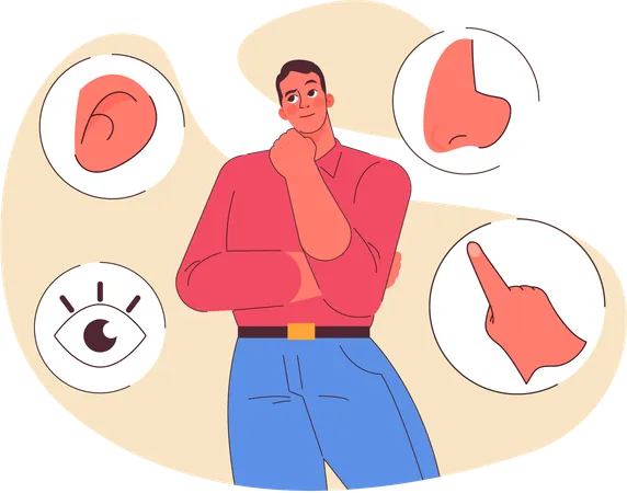 Man thinking about nose ear and eye  Illustration