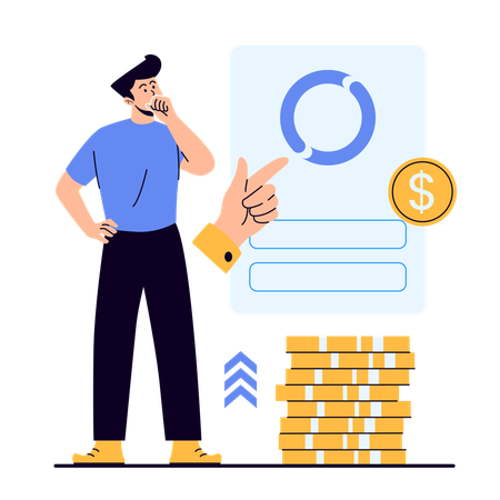 Man thinking about online banking system  Illustration