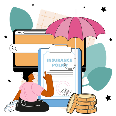Man thinking about online insurance policy  Illustration