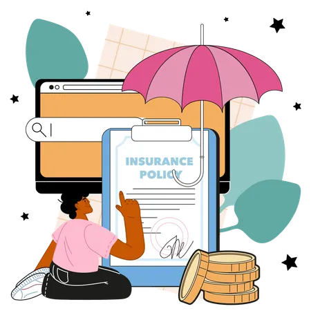 Man thinking about online insurance policy  Illustration