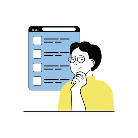 Man thinking about online survey  Illustration