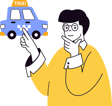 Man thinking about online taxi  Illustration