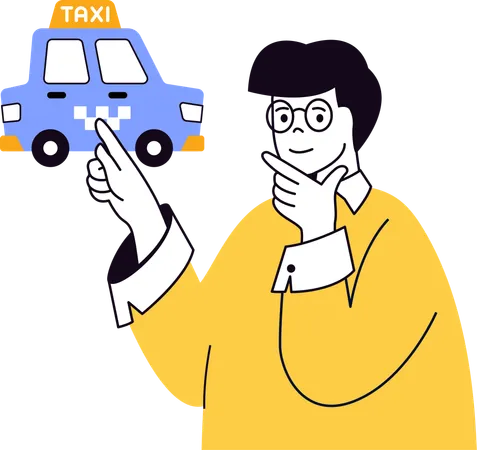 Man thinking about online taxi  Illustration