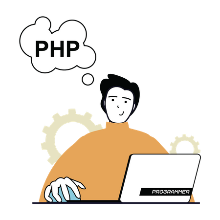 Man thinking about php code  Illustration