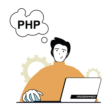 Man thinking about php code  Illustration
