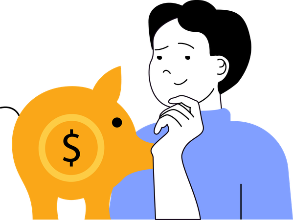 Man thinking about piggy bank  Illustration