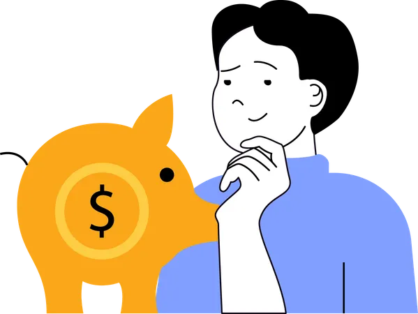 Man thinking about piggy bank  Illustration