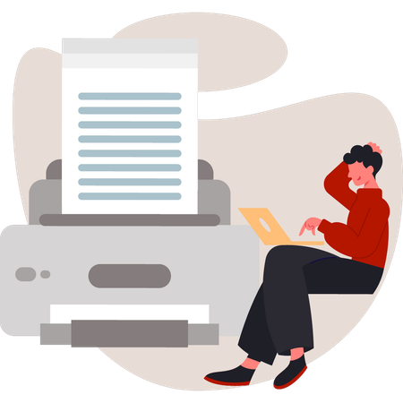 Man thinking about print paper  Illustration