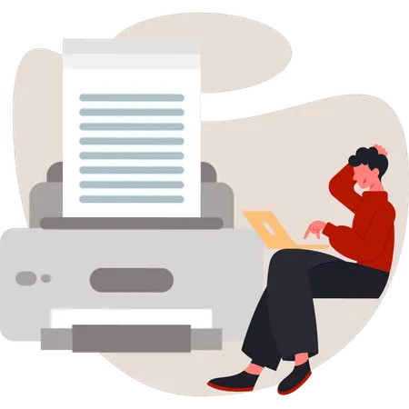 Man thinking about print paper  Illustration