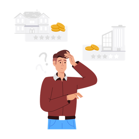 Man thinking about property investment  Illustration