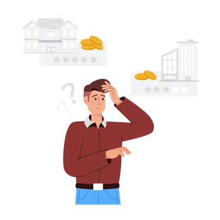 Man thinking about property investment  Illustration