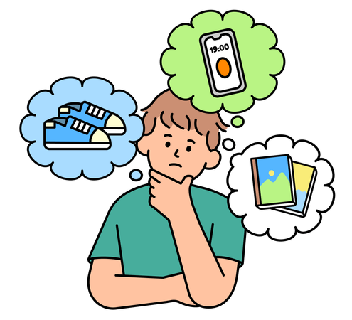 Man thinking about shopping stuff  Illustration