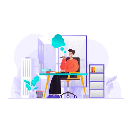 Man thinking about Startup Idea  Illustration