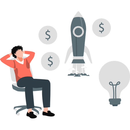 Man thinking about startup profit  Illustration