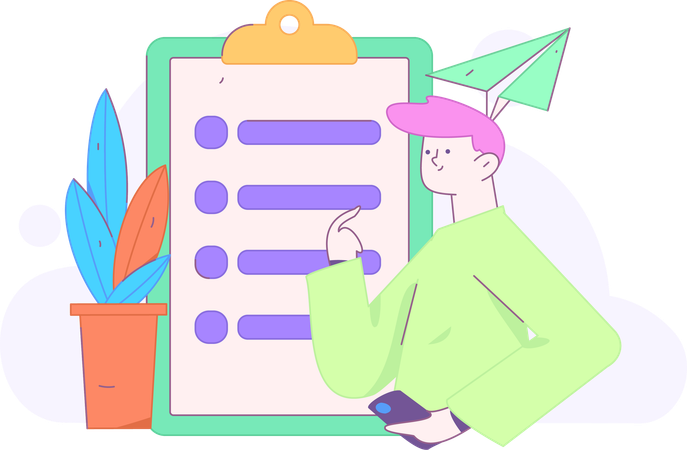 Man thinking about task list  Illustration