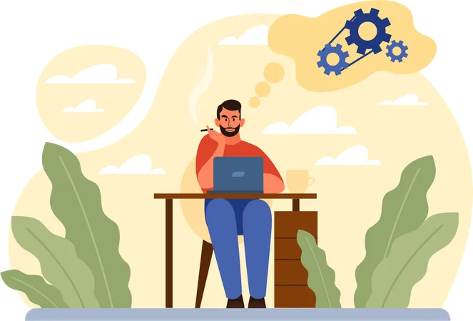 Man thinking about technical problem  Illustration