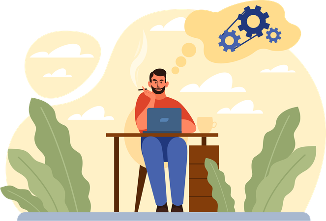 Man thinking about technical problem  Illustration