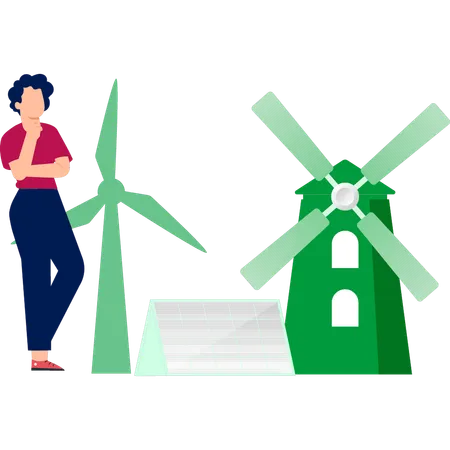 Man thinking about wind mill  Illustration