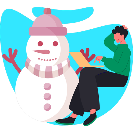 Man thinking about winter snowman  Illustration