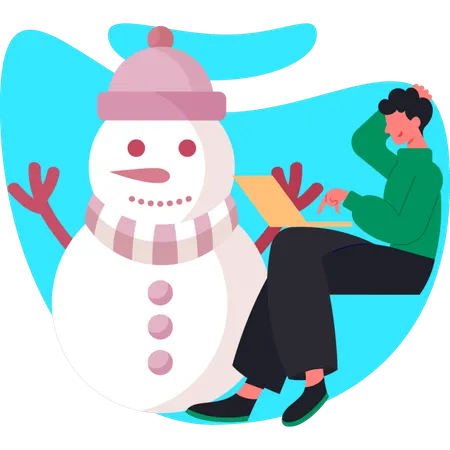Man thinking about winter snowman  Illustration