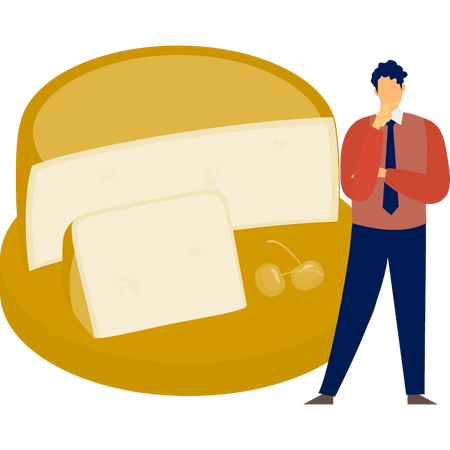 Man  thinking about yellow block cheese  Illustration