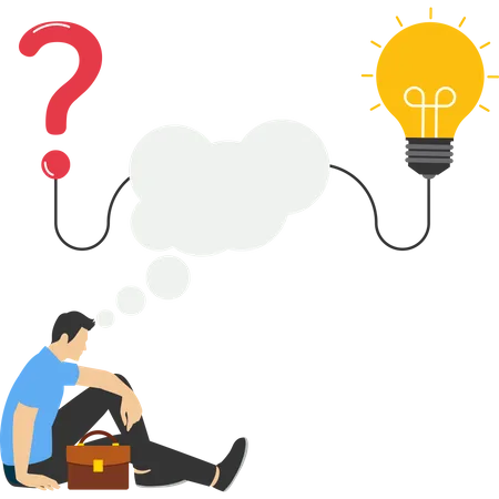 Businessman On Thinking Bubble Connect Question Mark To Lightbulb Solution Problem Solving Skills Answer Questions Creativity Or Imagination Critical Thinking Or Finding Solutions To Solve Problem Illustration