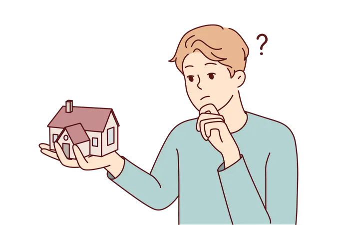 Man thinking of buying house  Illustration