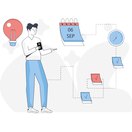 Man Thinking Time Management To Complete Task  Illustration