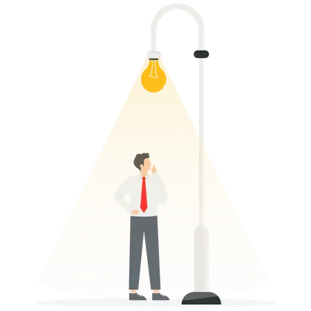 Show Creativity And Use Intellect And Wisdom To Solve Business Problems The Thought Process And Imagination Gaining New Knowledge A Brilliant Idea To Achieve Goals Man Thinks Under A Street Lamp Illustration