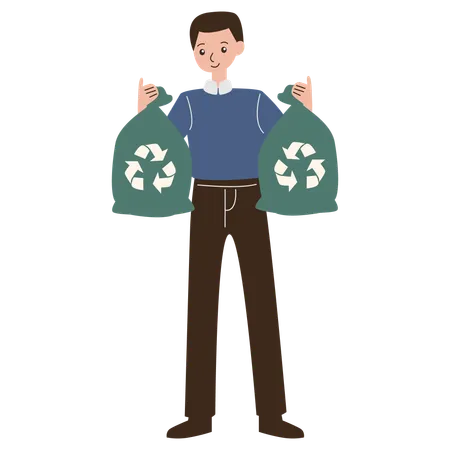 Man throw away rubbish for recycling  Illustration