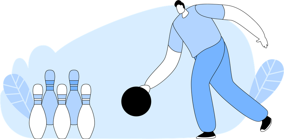 Man Throw Ball on Alley with Pins Illustration