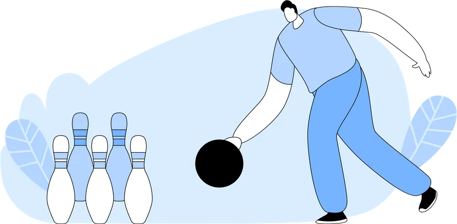 Man Throw Ball on Alley with Pins  Illustration