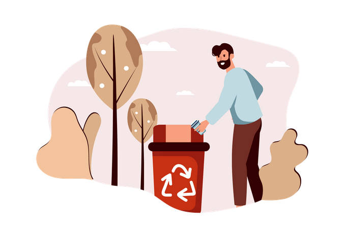 Man throw waste in recycle bin Illustration