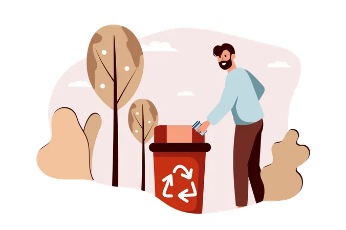 Man throw waste in recycle bin Illustration
