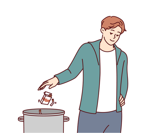 Man throwing cigarette in dustbin  Illustration