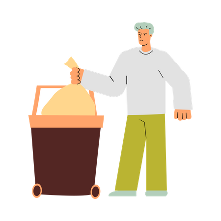 Man throwing clean trash bag in garbage container  Illustration