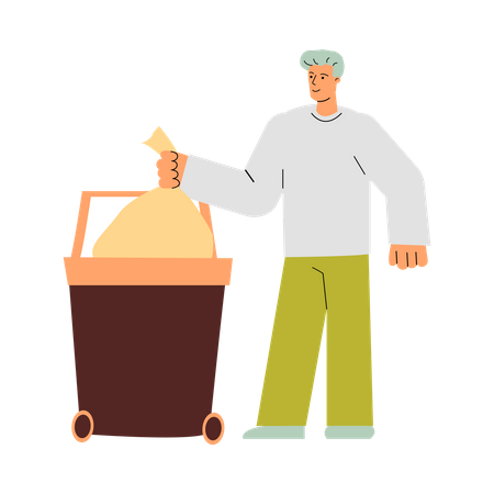 Man throwing clean trash bag in garbage container  イラスト