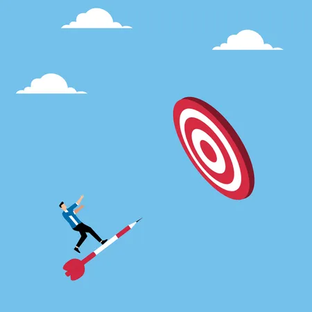 Man throwing dart right at target  Illustration