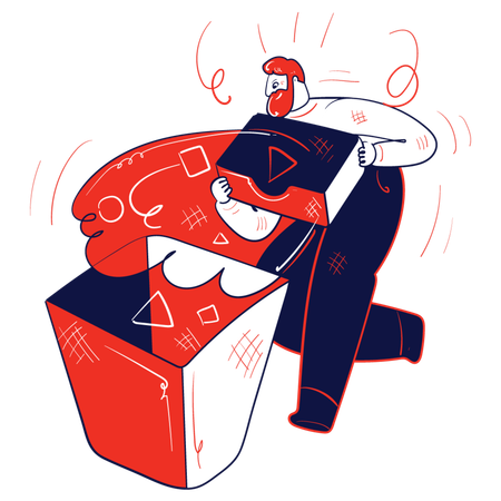 Man throwing file in trash bin  Illustration