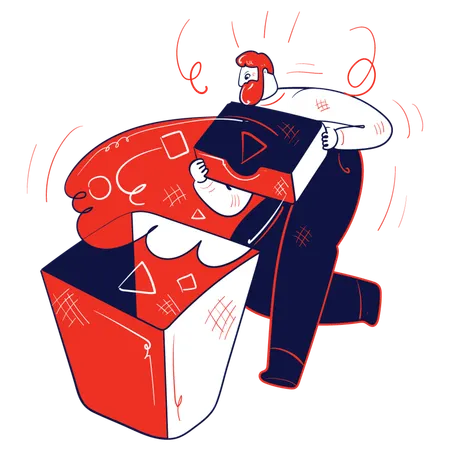 Man throwing file in trash bin  Illustration