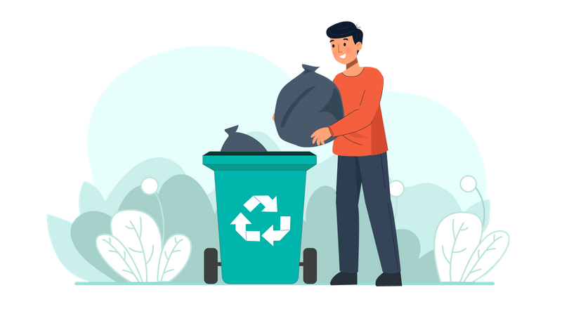 Man throwing garbage in recycle bin Illustration